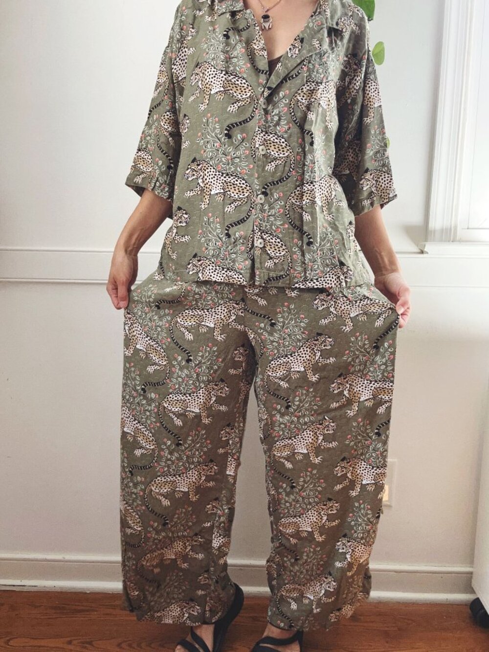 Printfresh Bagheera Leopard Print Pajama Set Green Small Organic Cotton Blend S - Picture 10 of 16